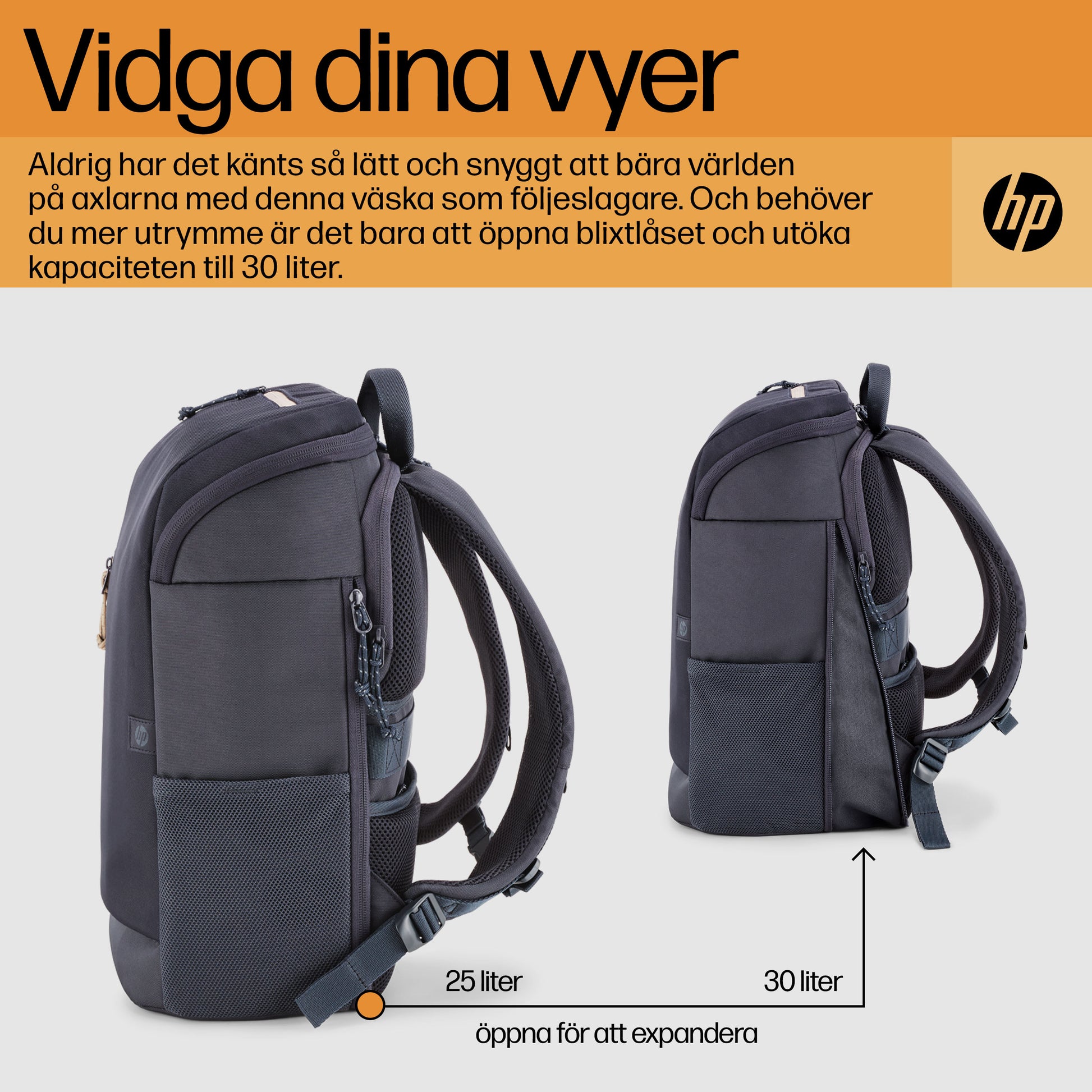 HP Travel 25 liter blå ryggsäck för 15,6 tum bärbar dator